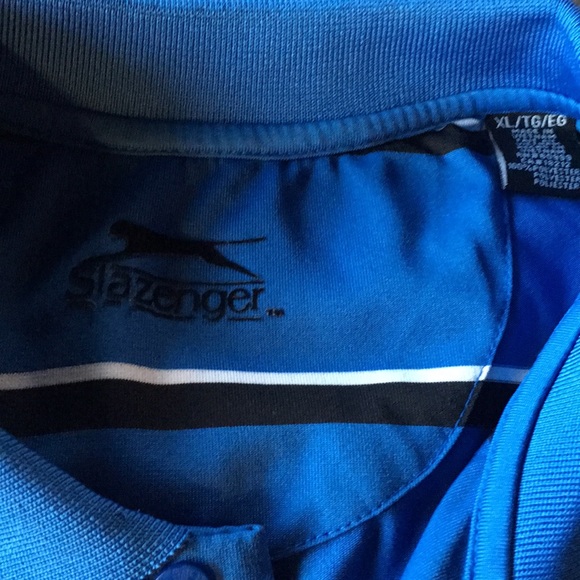 Slazenger Men's XL Golf Polo Bright Blue Striped - Picture 3 of 6